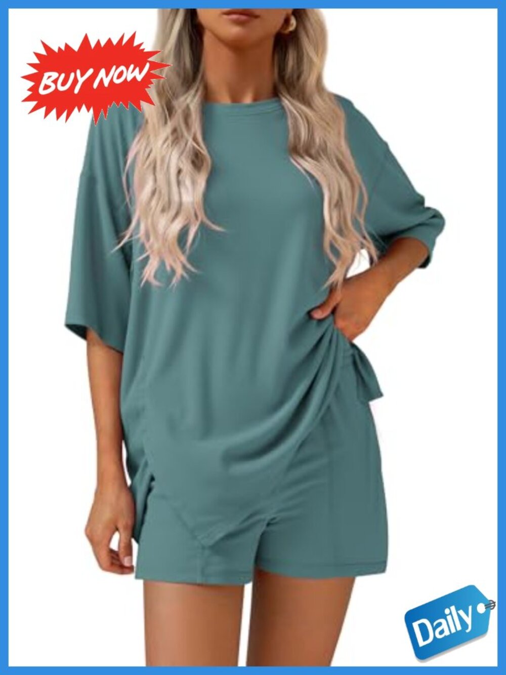 2 Piece Lounge Set Short Sleeve Oversized Top & Shorts Comfy Casual